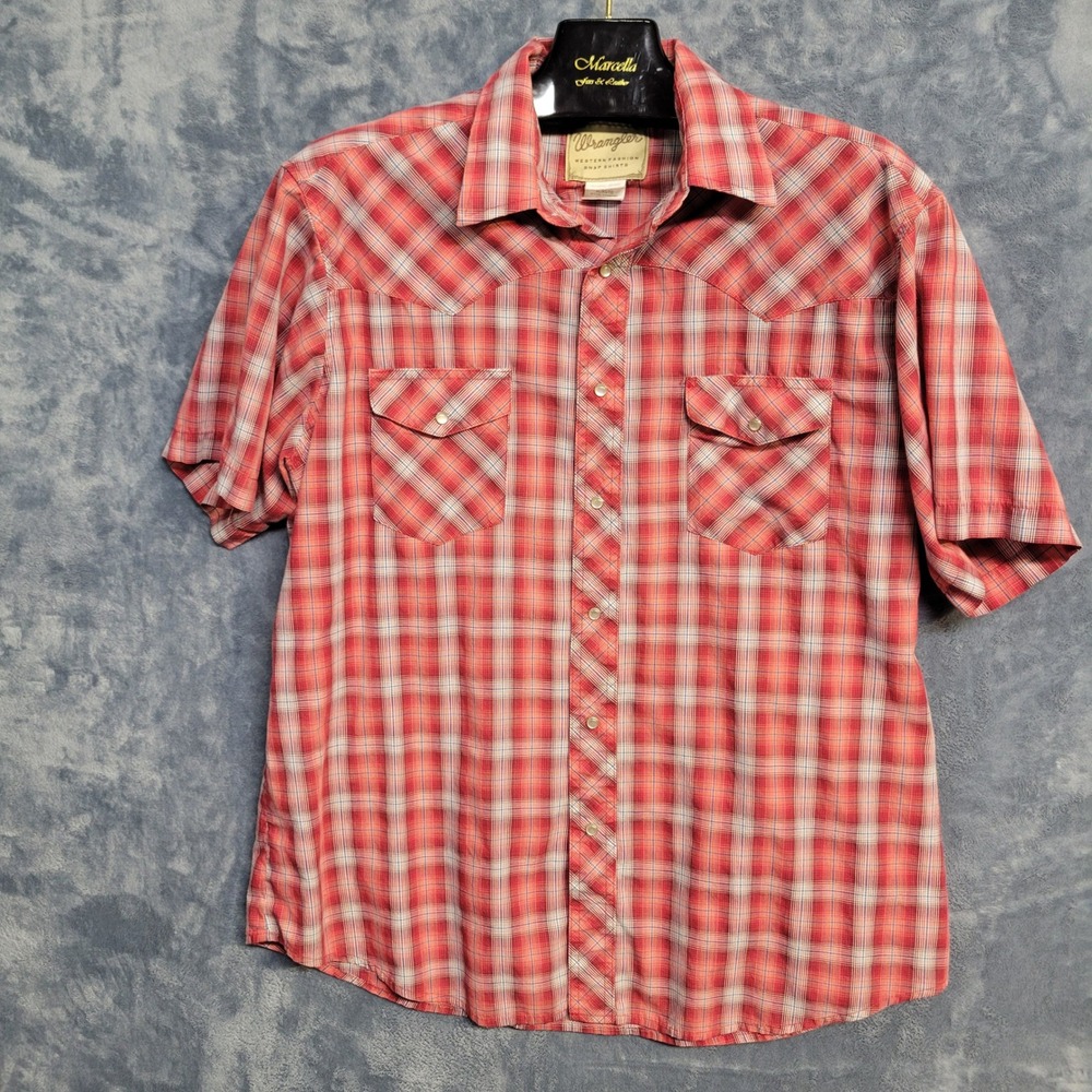 Wrangler Western‎ Fashion Snap Shirt XL Red Plaid Short Sleeve Cowboy Rodeo